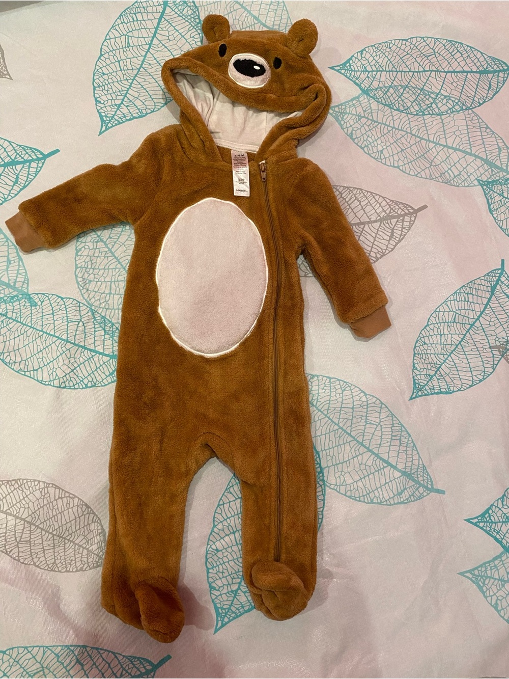 George Brown Bear Hooded Fleece One-Piece Costume